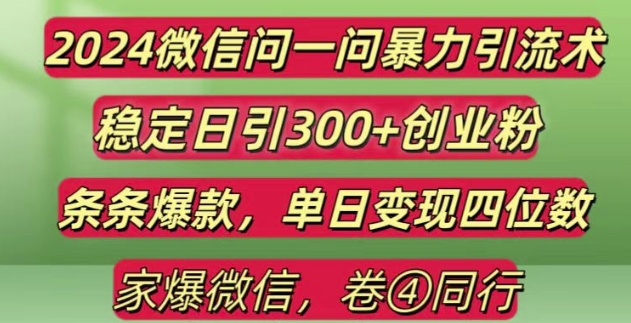 2024最新微信问一问暴力引流300+创业粉,条条爆款单日变现四位数【揭秘】-HEIXMI（中国站）