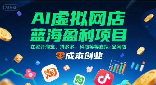 AI虚拟网店蓝海盈利项目，在家开淘宝、拼多多、抖店等虚拟品网店，零成本创业-HEIXMI（中国站）