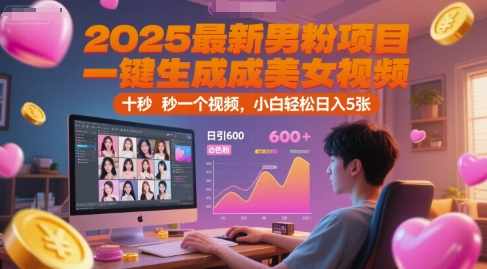 2025最新男粉项目，一键生成美女视频，日引600+色粉 十秒一个视频，小白轻松日入5张【揭秘】 - HEIXMI（中国站）-HEIXMI（中国站）