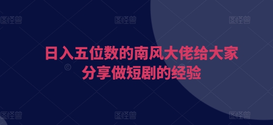 日入五位数的南风大佬给大家分享做短剧的经验-HEIXMI（中国站）