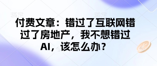 付费文章：错过了互联网错过了房地产，我不想错过AI，该怎么办？-HEIXMI（中国站）