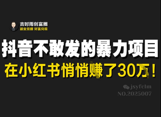 抖音不敢发的暴利项目，在小红书悄悄挣了30W-HEIXMI（中国站）