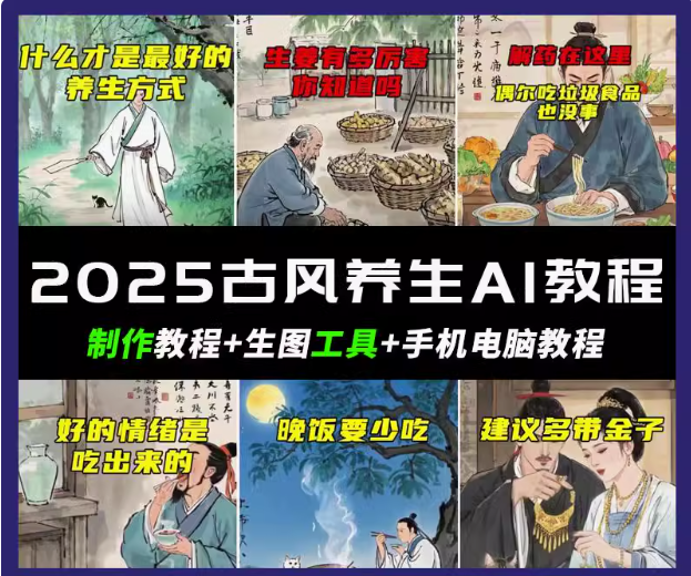 抖音AI古风养生视频教程日入五张 轻松涨粉 10W+-HEIXMI（中国站）