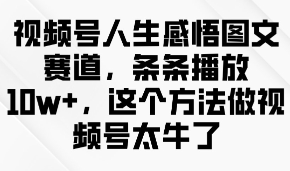 视频号人生感悟图文赛道，条条播放10w+，这个方法做视频号太牛了-HEIXMI（中国站）