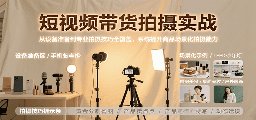 短视频带货拍摄实战，从设备准备到专业拍摄技巧全覆盖，系统提升商品场景化拍摄能力-HEIXMI（中国站）