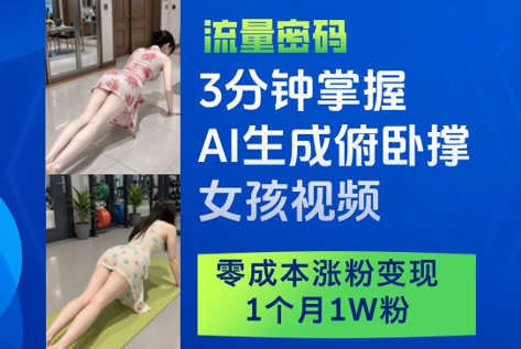 3分钟掌握AI生成俯卧撑女孩视频，零成本涨粉变现，1个月1W粉-HEIXMI（中国站）