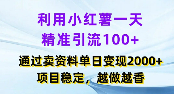 利用小红书一天精准引流100+，通过卖项目单日变现2k+，项目稳定，越做越香【揭秘】-HEIXMI（中国站）