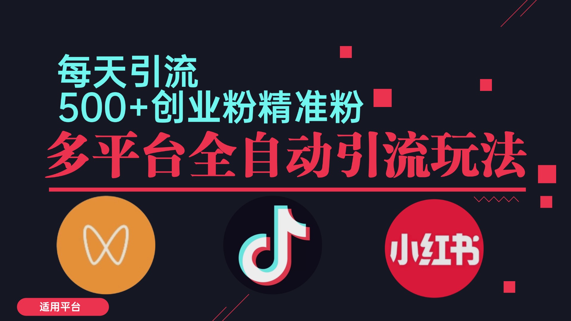 小红书抖音视频号截流自热全平台引流打法，全自动引流【日引2000+精准…-HEIXMI（中国站）