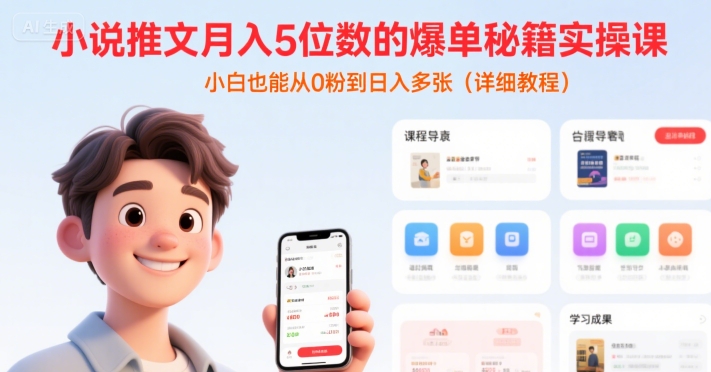 小说推文月入5位数的爆单秘籍实操课，，小白也能从0粉到日入多张(详细教程)-HEIXMI（中国站）