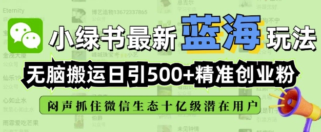 小绿书无脑搬运引流，全自动日引500精准创业粉，微信生态内又一个闷声发财的机会-HEIXMI（中国站）