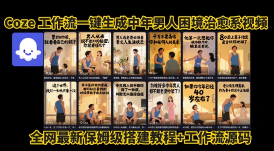 coze工作流一键生成”中年男人困境扎心高涨粉高播放量图文视频”保姆级拆解教程，无需剪辑，无需拍摄写文案-HEIXMI（中国站）