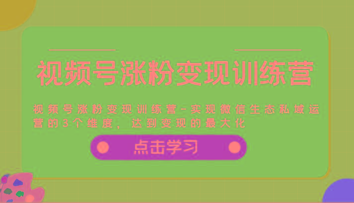 视频号涨粉变现训练营-实现微信生态私域运营的3个维度，达到变现的最大化-HEIXMI（中国站）