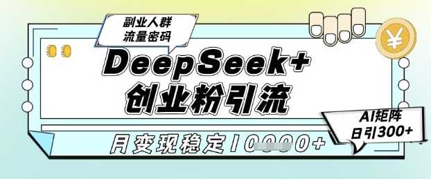 DeepSeek+创业粉精准引流，全新分享课4.0玩法，AI矩阵日引300+，多种变现方式，稳定月入1W-HEIXMI（中国站）