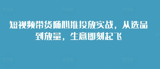短视频带货随心推投放实战，从选品到放量，生意即刻起飞-HEIXMI（中国站）