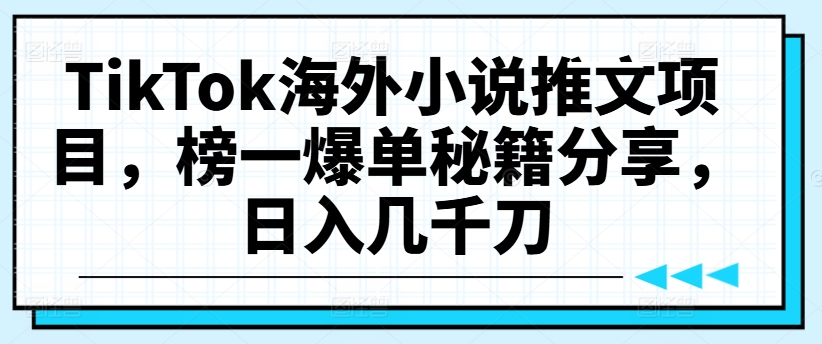 TikTok海外小说推文项目，榜一爆单秘籍分享，日入几千刀-HEIXMI（中国站）