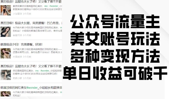 公众号流量主美女账号玩法，多种变现方法，单日收益可破千-HEIXMI（中国站）