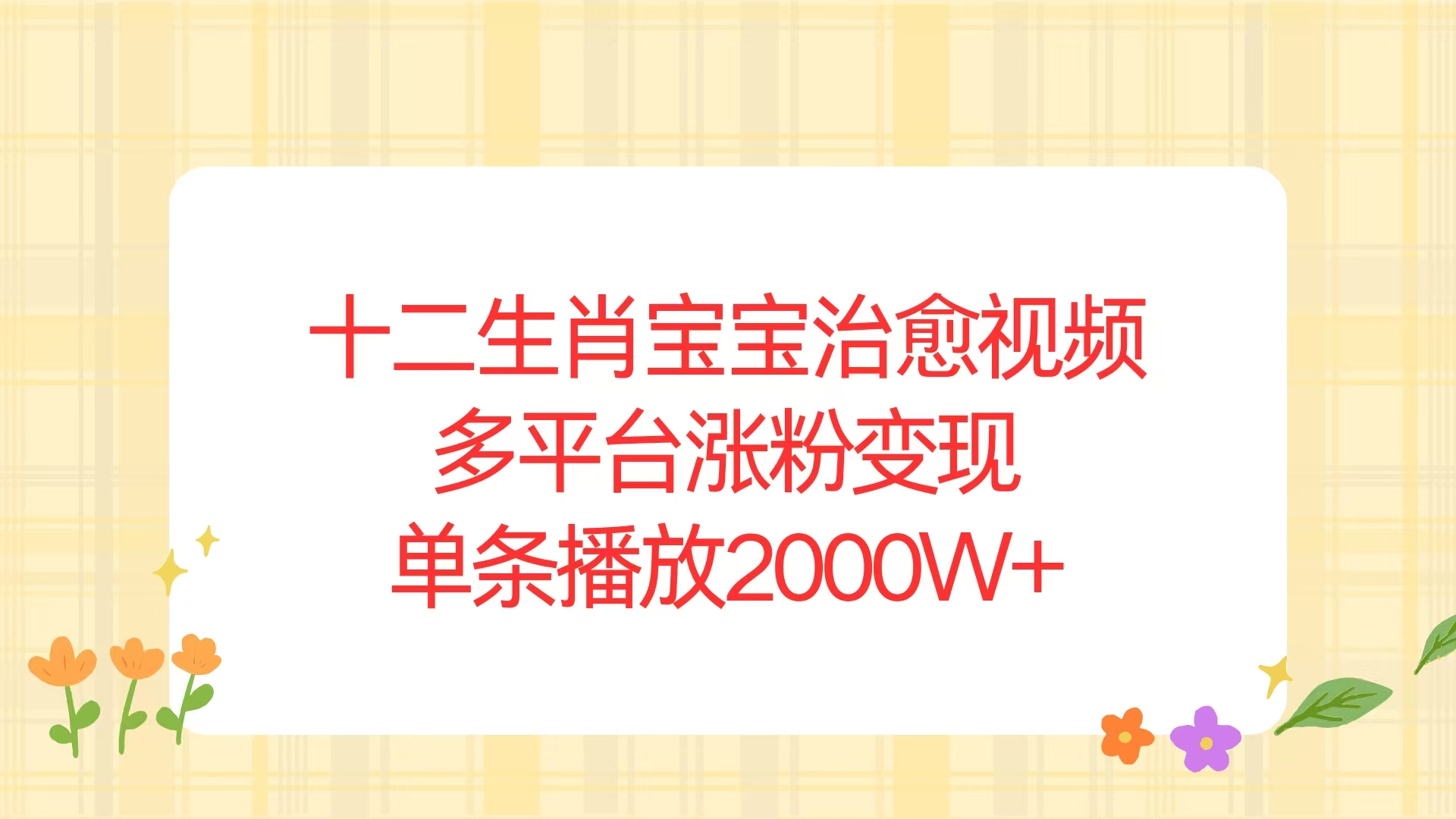 十二生肖宝宝治愈视频，多平台涨粉变现，单条播放2000W+-HEIXMI（中国站）