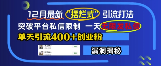 12月最新“摆烂式”引流打法，突破平台私信限制，一天无限发私信，单天引流400+创业粉-HEIXMI（中国站）