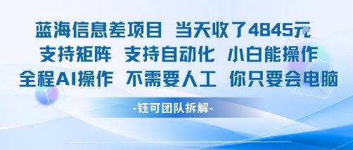 蓝海信息差项目当天收米1k+ 支持矩阵支持自动化小白能操作全程AI操作不需要人工你只要会电脑-HEIXMI（中国站）