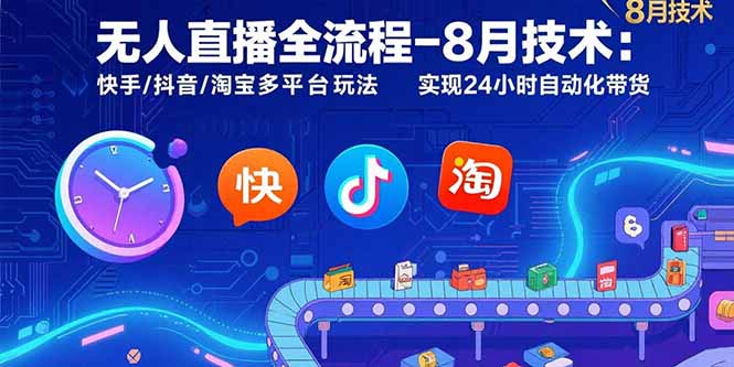 无人直播全流程-8月技术：快手/抖音/淘宝多平台玩法 实现24小时自动化带货-HEIXMI（中国站）