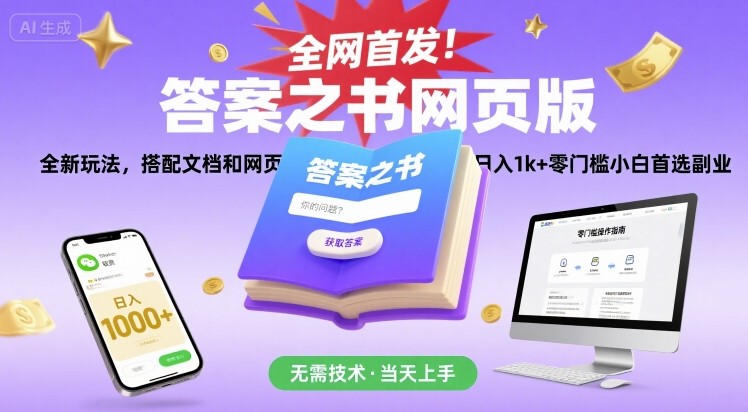 全网首发！答案之书网页版，全新玩法，搭配文档和网页，日入1k+零门槛小白首选副业【揭秘】-HEIXMI（中国站）