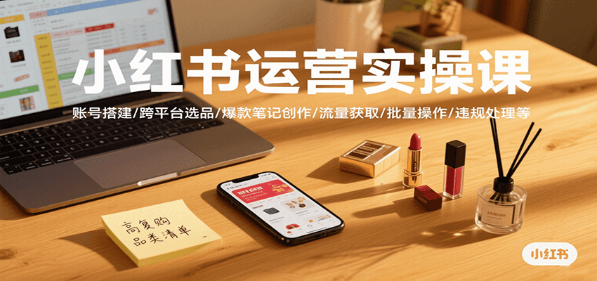 小红书运营实操课，账号搭建/跨平台选品/爆款笔记创作/流量获取/批量操作/违规处理等-HEIXMI（中国站）