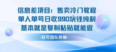 信息差项目：售卖冷门教程单人单号日收9张纯利基本就是复制粘贴就能做-HEIXMI（中国站）