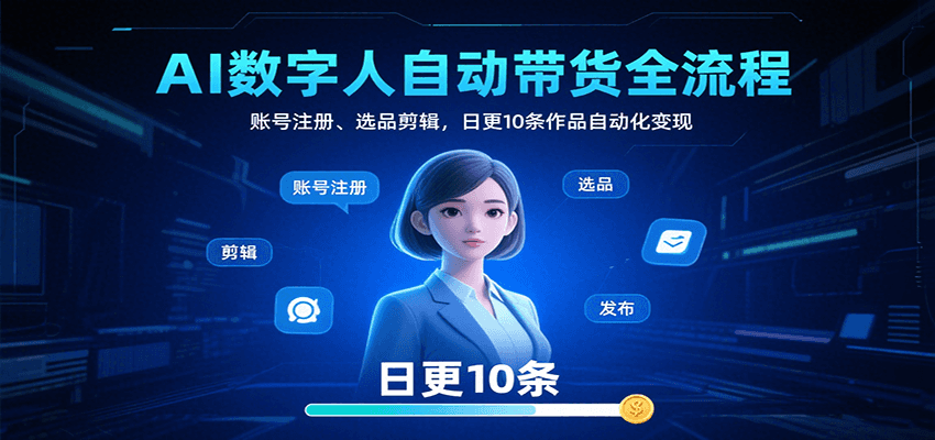 AI数字人自动带货全流程：账号注册、选品剪辑，日更10条作品自动化变现-HEIXMI（中国站）