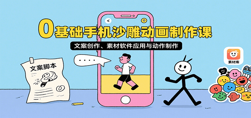 0基础手机沙雕动画制作课，文案创作、素材软件应用与动作制作-HEIXMI（中国站）