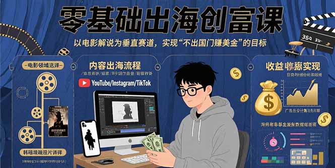 零基础出海创富课：以电影解说为垂直赛道，实现不出国门赚美金的目标-HEIXMI（中国站）