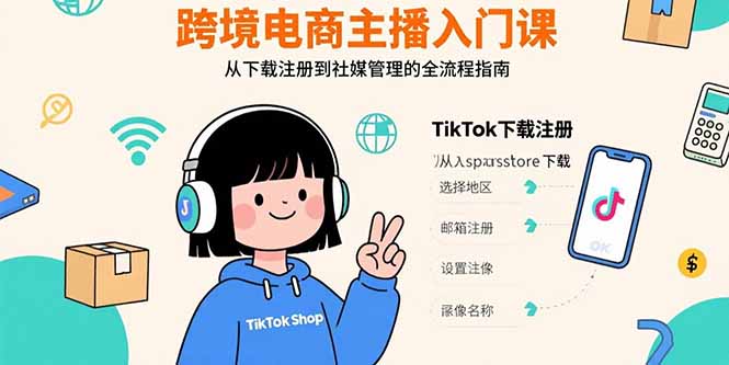 跨境电商主播入门课，TikTok下载注册，支付工具配置，社媒账号管理全流程-HEIXMI（中国站）