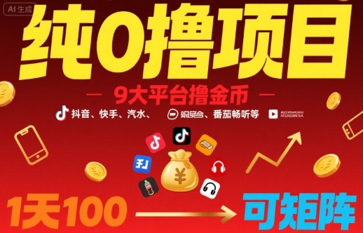 纯0撸项目，9大平台撸金币，抖音，快手，汽水，番茄畅听等，1天100，可矩阵-HEIXMI（中国站）