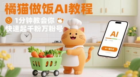 有趣的橘猫买菜做饭视频，用AI一键搞定，1分钟教会你，快速起千粉万粉号-HEIXMI（中国站）