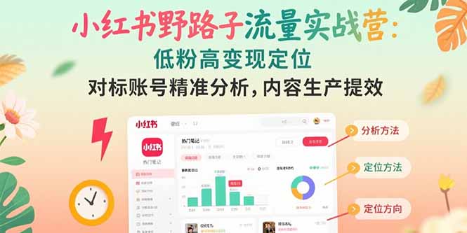 小红书野路子流量实战营：低粉高变现定位 对标账号精准分析 内容生产提效-HEIXMI（中国站）