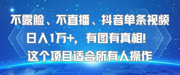 不露脸、不直播、抖音单条视频日入1W+，有图有真相！这个项目适合所有人操作-HEIXMI（中国站）