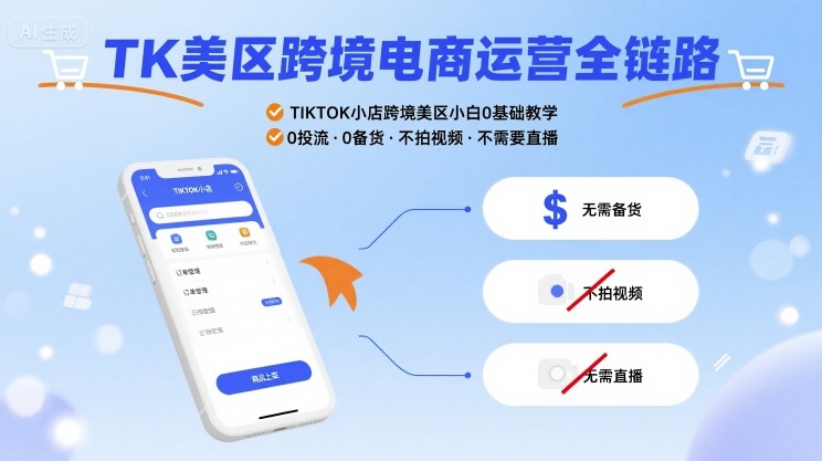 TK美区跨境电商运营全链路，TIKTOK小店跨境美区小白0基础教学，0投流0备货不拍视频不需要直播-HEIXMI（中国站）