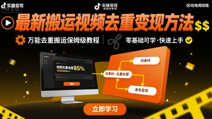 最新搬运视频去重变现方法，万能去重搬运保姆级教程-HEIXMI（中国站）