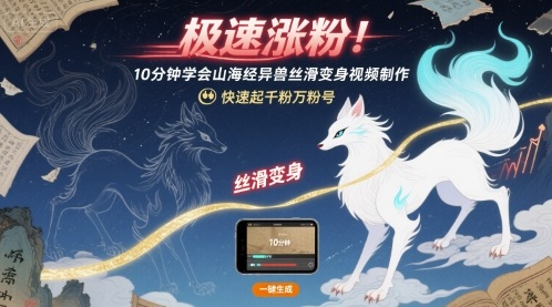 极速涨粉！10分钟学会山海经异兽丝滑变身视频制作，快速起千粉万粉号-HEIXMI（中国站）