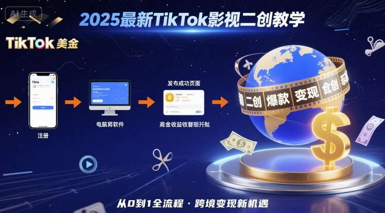 2025年最新TikTok影视二创教学，从注册到发布撸美金全流程，跨境变现新机遇-HEIXMI（中国站）