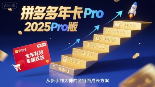 拼多多年卡2025Pro版，五大板块从认知到基础、从推广到活动、从活动到玩法-HEIXMI（中国站）