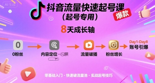 抖音流量快速起号课(起号专用)，8天带你做爆自己的账号-HEIXMI（中国站）
