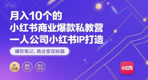 月入10个的小红书商业爆款私教营，一人公司小红书IP打造，爆款笔记，商业变现秘籍-HEIXMI（中国站）