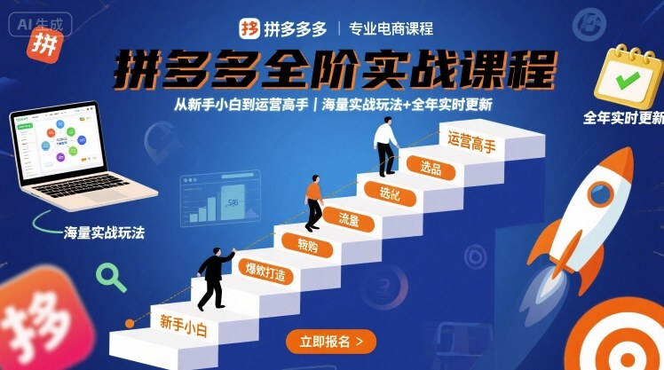 拼多多全阶实战课程，从新手小白到运营高手，海量实战玩法+全年实时更新【2025年9月更新】-HEIXMI（中国站）