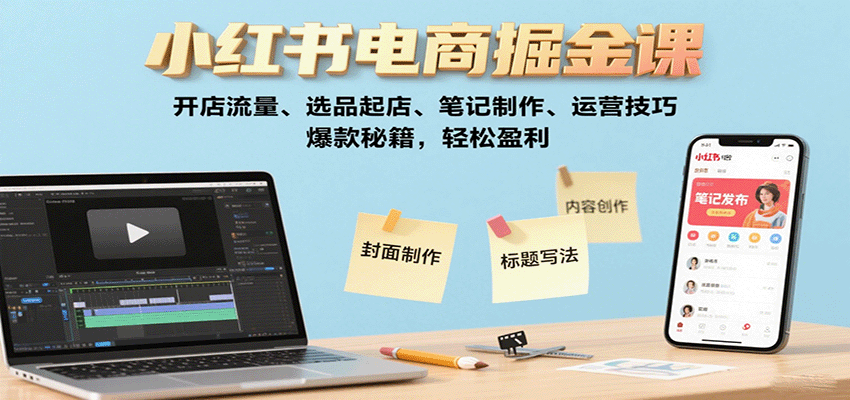 小红书电商掘金课：开店流量、选品起店、笔记制作、运营技巧，爆款秘籍，轻松盈利-HEIXMI（中国站）