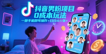 抖音男粉项目0成本玩法，一部手机即可操作，日均4张+，时间自由-HEIXMI（中国站）