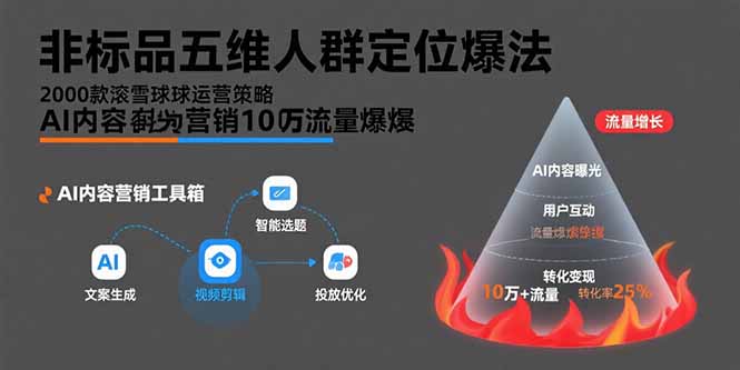 非标品五维人群定位法，2000款滚雪球运营策略，AI内容营销10万流量引爆-HEIXMI（中国站）