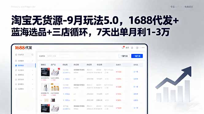 淘宝无货源-9月玩法5.0，1688代发+蓝海选品+三店循环，7天出单月利1-3万-HEIXMI（中国站）