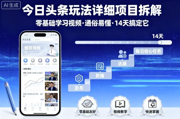 今日头条玩法详细项目拆解，零基础学习视频 通俗易懂 14天搞定它-HEIXMI（中国站）