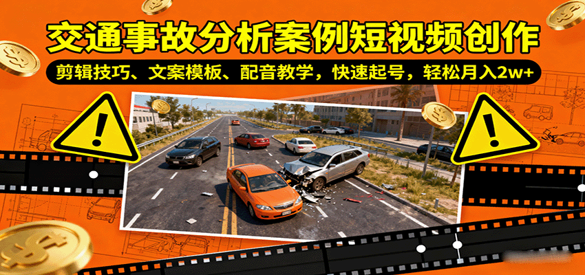 交通事故分析案例短视频创作，剪辑技巧、文案模板、配音教学，快速起号，轻松月入2w+-HEIXMI（中国站）
