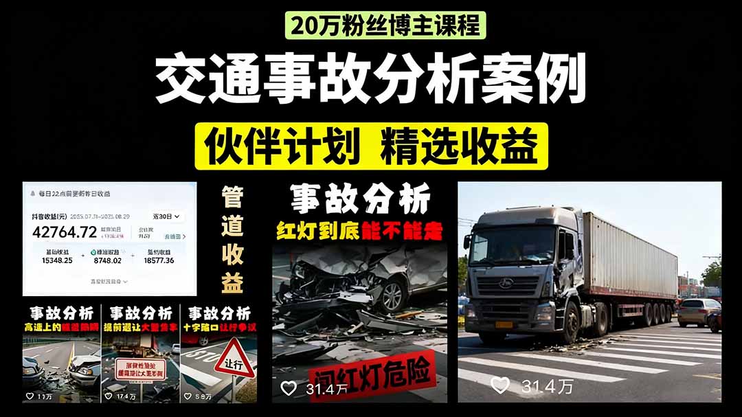交通事故分析案例短视频，剪辑技巧+文案模板+配音教学+快速起号 月收益2w+-HEIXMI（中国站）